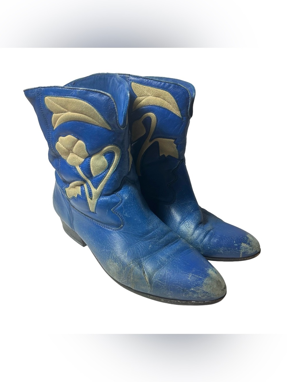 Vintage Footworks Trigger Distressed Destroyed Blue Cowboy Western Ankle Boots 9